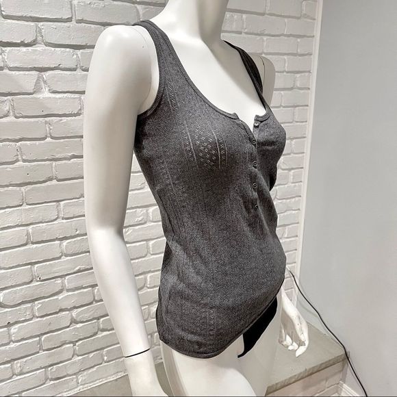 ZADIG & VOLTAIRE “DONELLI” GRAY TEXTURED CLOVER PATTERN HENLEY PIQUÉ TANK TOP - Picture 7 of 16